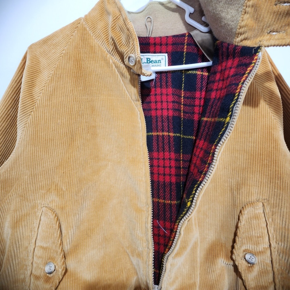 L.L.Bean Vintage Corduroy Jacket Mens Size S Plaid Lined Full Zip Tan Bomber - Picture 7 of 8